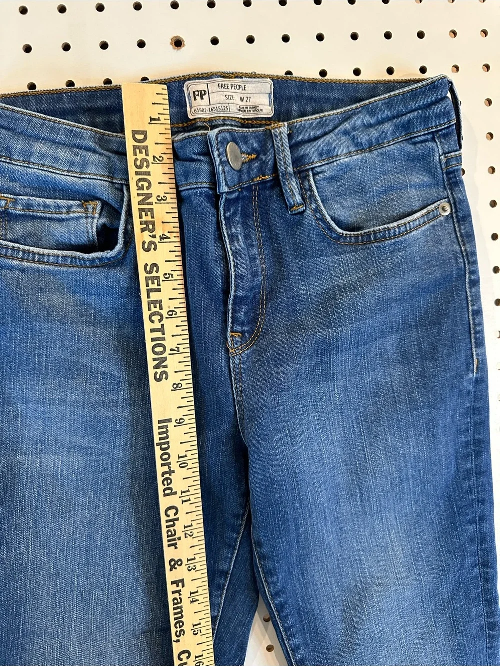Free People Mid-Blue Flared Jeans with Frayed Hem